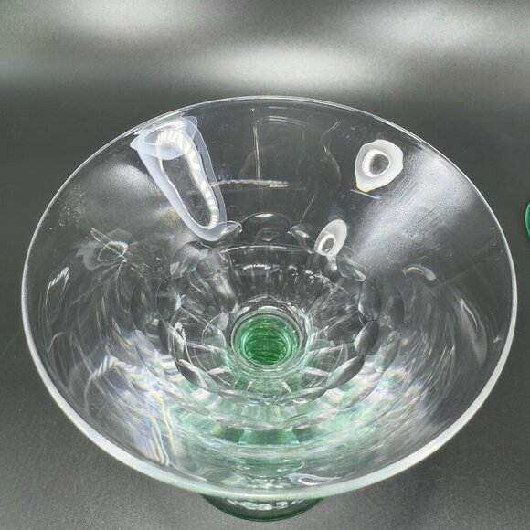 Seneca Theodule Clear Top Green Uranium Stem Optic Cut Top Sherbets Cups Set 2 - Picture 8 of 14